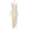 Spring Maxi Dress Elegant Slim Tube Top Hollow Out Cutout Pleated Dress