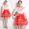 V-neck Single Breasted French Style Waist-tight Lantern Sleeve Temperament Slimming Dress