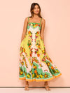 Dress Women Clothing Spaghetti Strap Floral Print Linen 9 Color Large Swing Dress