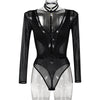 Women Clothing Spring Autumn Mesh Long Sleeve Hollow Out Cutout out See through Stitching V-neck Halter Jumpsuit Women