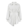 Slim Fit Cinched Pleated Collared Long Sleeve Shirt Autumn Winter Women Clothing
