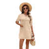 V-neck Buttons Side Slit Hem Dress Women