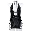 Black Faux Leather Patent Leather Staring Beads Metal Hollow Out Cutout Halter Strap Sexy Deep V Plunge Sexy Home Nightdress Women