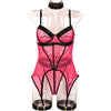 Sexy Skirt Three Piece Set At Large Mesh Stitching with Steel Ring Halter Leg Ring Underwear