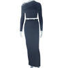 Women Clothing Comfort Casual Solid Color Cropped Skirt Set Maxi Dress Long Sleeve Diagonal Collar Two Piece Set