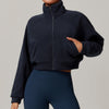 Stand Collar Yoga Clothes Warm Coat Women Running Windproof Top Velvet Sport Fitness Coat