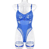 Sexy Jumpsuit Summer Girl Mesh Ornament Stitching Strap Showing Leg Ring Underwear