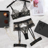 Sexy See through Embroidery Eyelash Lace Body Shaping Sexy Underwear Four Piece Set with Steel Ring