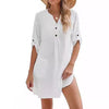 V-neck Buttons Side Slit Hem Dress Women