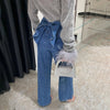 Fashionable Elegant Jeans for Women Spring Bow Stitching Design Slim Fit Slimming High Waist Straight Pants