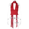 Women Clothing Spring Summer Sexy Scarf Strap Low Cut Back Cutout Sling Top