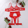 Sexy See through Embroidery Eyelash Lace Body Shaping Sexy Underwear Four Piece Set with Steel Ring