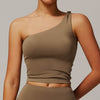 Brushed Oblique One Shoulder Twisted Yoga Vest Sports Waist Shaping Casual Running Workout Vest Women