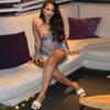 Fresh Abstract Printing Ruffled A line Halter Backless Short Dress Casual Vacation Women Clothing