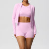 Sports Casual Yoga Clothes Nude Feel Long Sleeve Zipper Jacket Sports Shorts Fitness Clothes Three Piece Set for Women