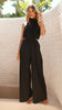 Summer Holiday Solid Color Halter Pocket Lace up One Piece Wide Leg Pants