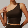 Brushed Oblique One Shoulder Twisted Yoga Vest Sports Waist Shaping Casual Running Workout Vest Women