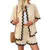 Casual Solid Color Lace Shirt Shorts Suit