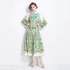 Retro Cotton And Linen Lapel Lantern Sleeve Printing Dress