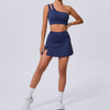 Oblique Shoulder Bra Pocket Skirt Yoga Quick Drying Beauty Back Fitness Running Tennis Sports Set for Women