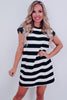 Women's Striped Printed Round Neck Loose Dress