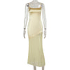 Fall Maxi Dress Classic Elegant Slim Satin Stitching Mesh Spaghetti Strap Dress