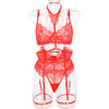 Sexy Three Piece Summer Lace Eyelash Lace Stitching with Halter Foot Ring