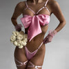 Lingerie Sexy Lingerie Exquisite Bow Hollow Out Cutout Sexy Three Piece Set With Steel Ring