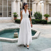 Pure Cottom Maxi Dress Spring Summer Tight Waist V neck Lace up Long Dress Large Swing Dress Women
