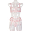 Sexy Lingerie Three-Piece Floral Embroidery Stitching Waist Seal Sexy Ladies Sexy Suit