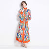Stand Collar Single-breasted Printed Dress