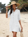 V-neck Buttons Side Slit Hem Dress Women
