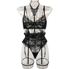 Sexy Three Piece Summer Lace Eyelash Lace Stitching with Halter Foot Ring
