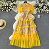 Light Elegant Lace Stitching Mesh Bubble Skirt