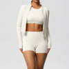 Sports Casual Yoga Clothes Nude Feel Long Sleeve Zipper Jacket Sports Shorts Fitness Clothes Three Piece Set for Women