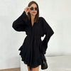 Long-sleeved Pajamas Crepe Cotton Ruffles Nightgown Shorts Suit Loose Cross-border Home Wear