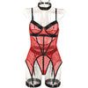 Sexy Skirt Three Piece Set At Large Mesh Stitching with Steel Ring Halter Leg Ring Underwear