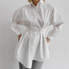 Slim Fit Cinched Pleated Collared Long Sleeve Shirt Autumn Winter Women Clothing