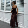 Women Clothing Spring Sexy Tube Top off Neck Mesh Stitching Dress