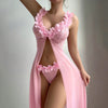 Sexy Pajamas Women Seductive Split See through Suspender Dress Long Dress T Back Two Piece Sets