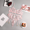 Sexy Lingerie Three-Piece Floral Embroidery Stitching Waist Seal Sexy Ladies Sexy Suit