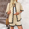Casual Solid Color Lace Shirt Shorts Suit