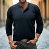 Mens Round Neck Henry Solid Color Long Sleeve T shirt by FitiqueFit