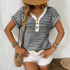 🌸 Women's Summer V-Neck Short Sleeve Knitted Patchwork Button Pullover Top by FitiqueFit