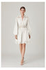 Fashionable Temperament V-neck Stitching Lace Hollow Design Long Sleeve Waist-tight Dress