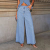 Button Sleeveless Vest Wide Leg Jeans Denim Set