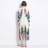 Printed Lantern Sleeve Pleated Tassel Belt Dress
