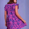 Women's V-neck Flounce Magenta Floral Dress