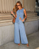 Button Sleeveless Vest Wide Leg Jeans Denim Set
