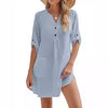 V-neck Buttons Side Slit Hem Dress Women